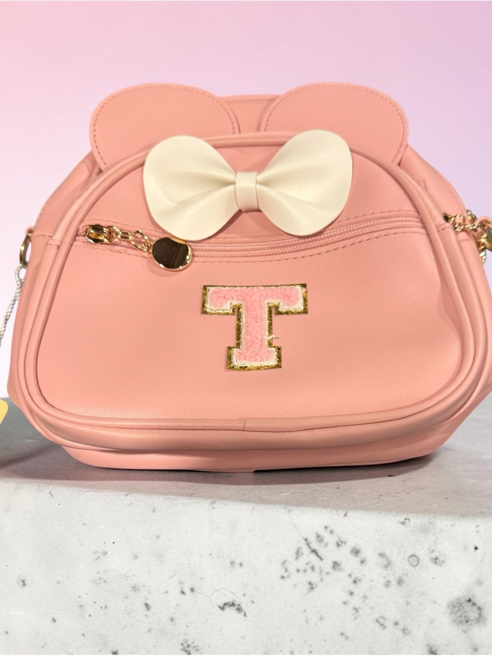 Kids Pink KKXIU Bow Accent Crossbody Or Backpack Bag with 'T' Patch